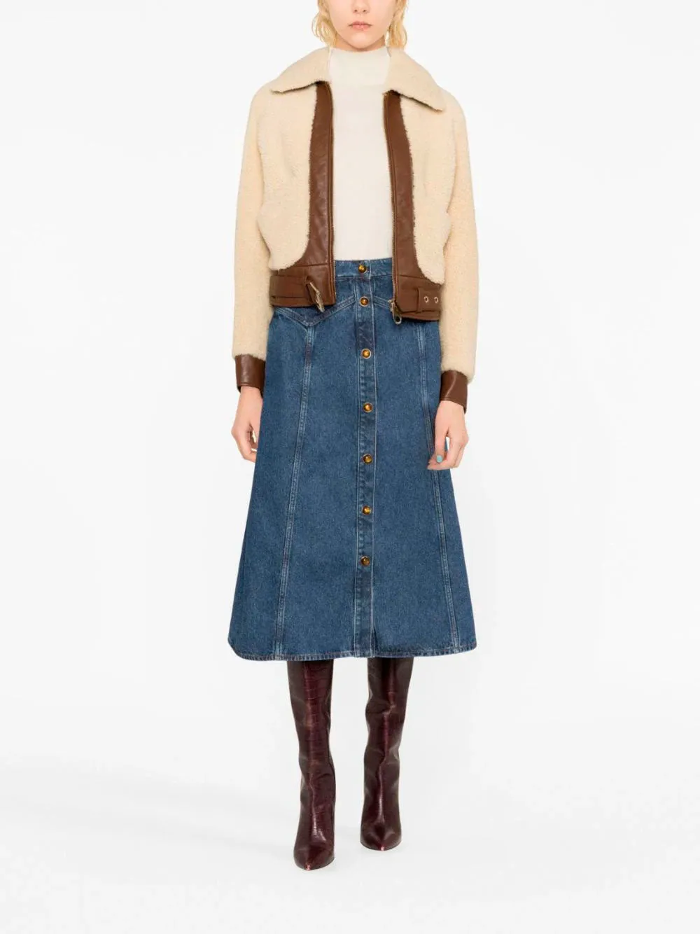 A-line button-up denim skirt