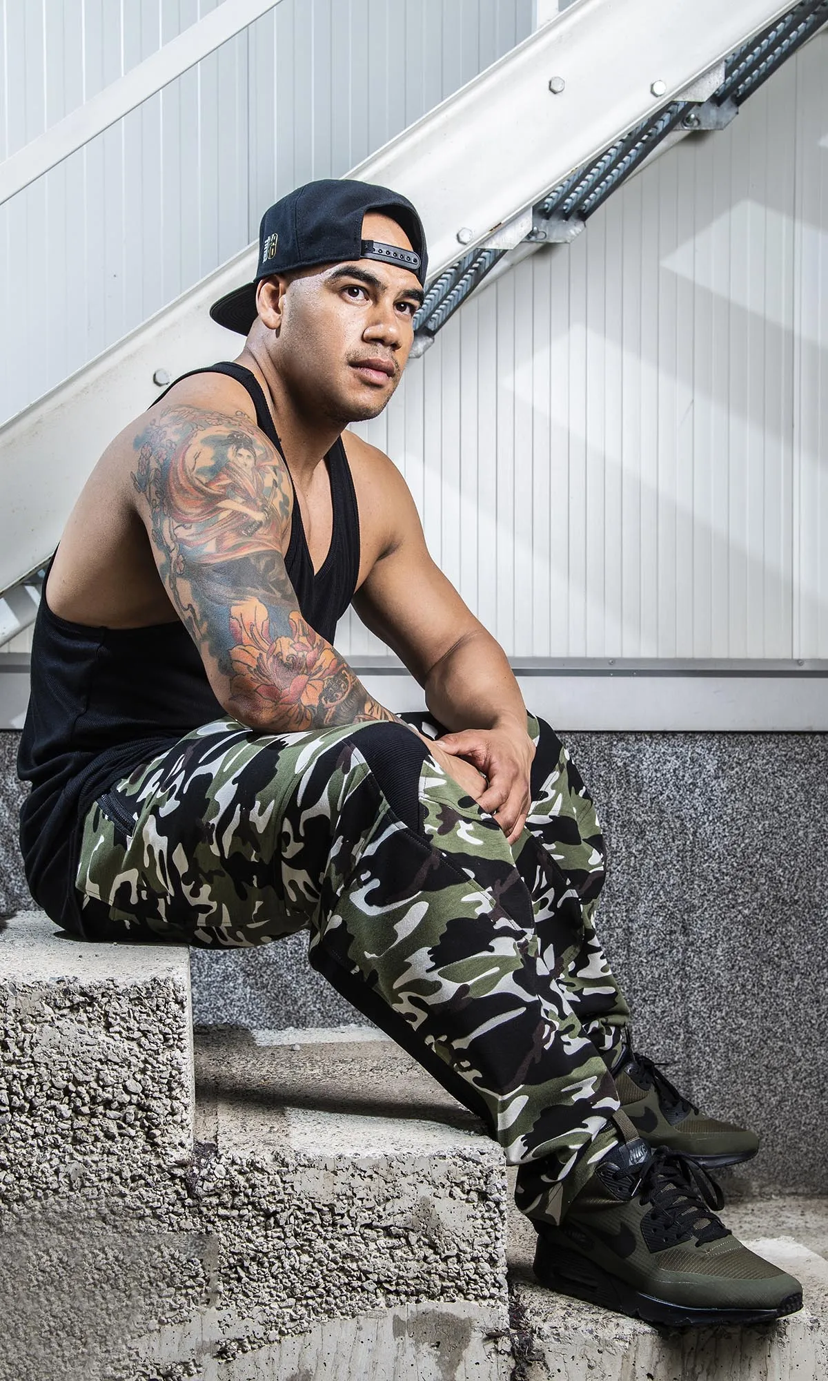 Camouflage Jogger Pants with Rib Details