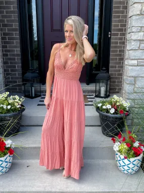 Daydreaming Lace Jumpsuit: Peach