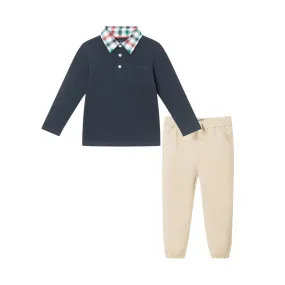 Kids (2-8) Polo & Cognac Cord Pants Set | Navy Holiday