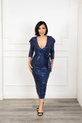 Melissa - 3/4 Puff-Sleeve Sequin Dress