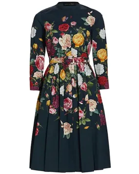 Navy Floral Degrade Button Front Dress