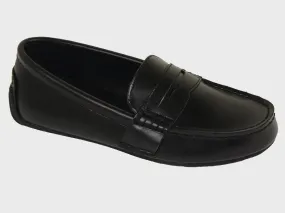 Polo 20058 100% Leather and Lining Boy's Loafer Shoes - Driving Penny - Black, Rubber Sole with treaded heel
