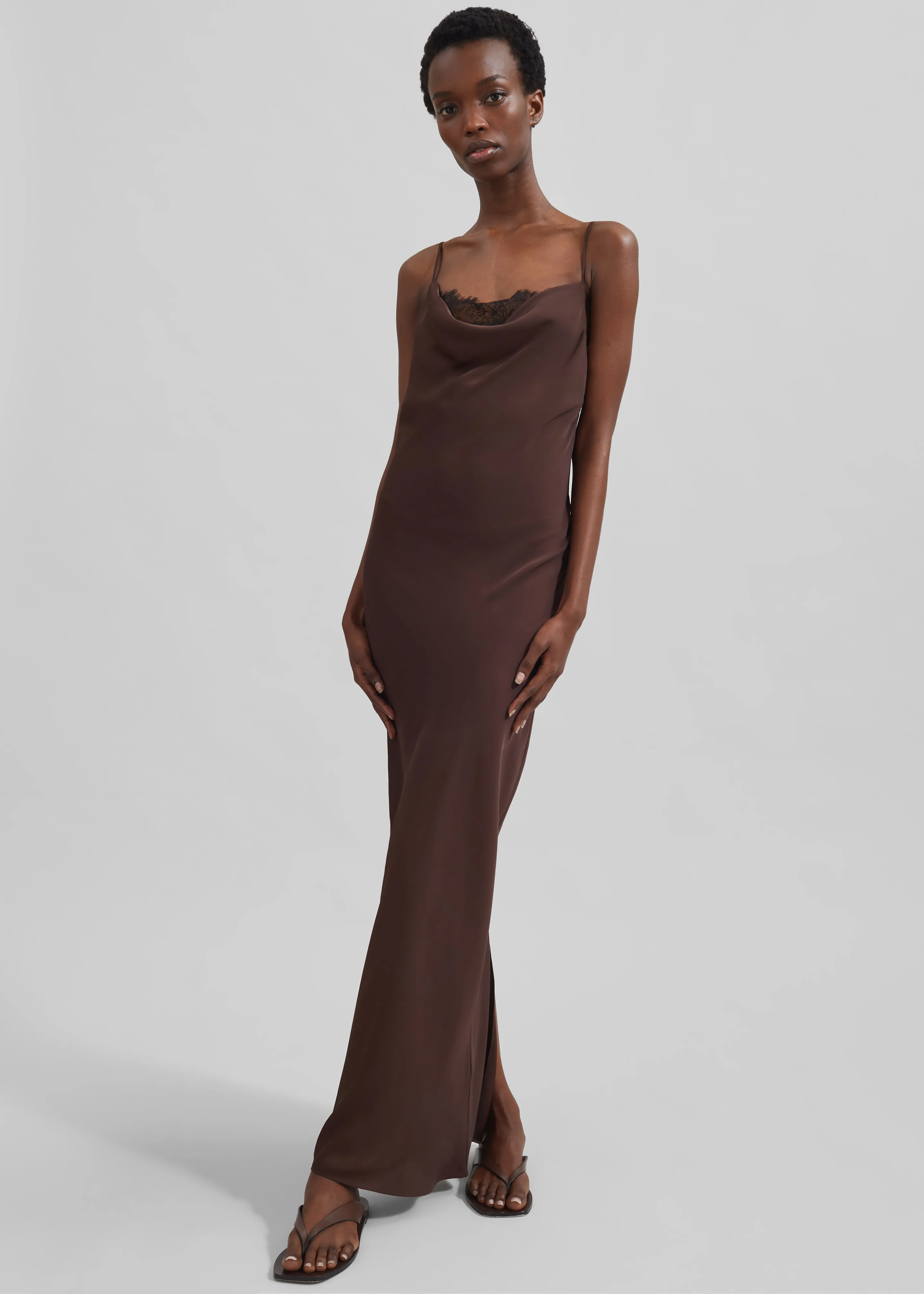 Rotate Lace Midi Slip Dress - Chicory Coffee