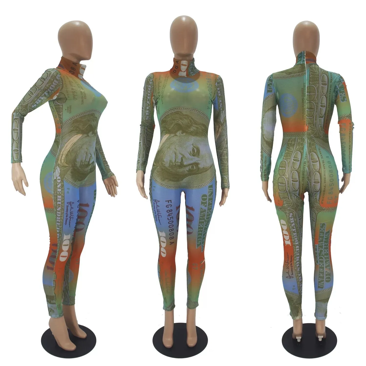 Sheer Money print Bodysuit jumpsuit