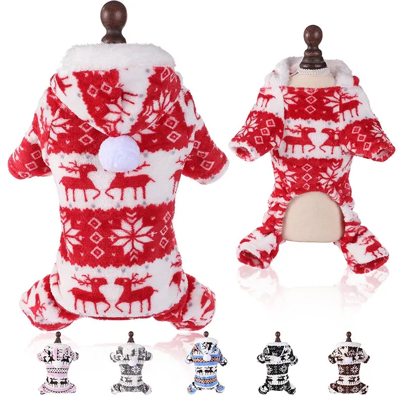 Winter Christmas Dog Jumpsuit – Warm Plush Pajamas for Pets